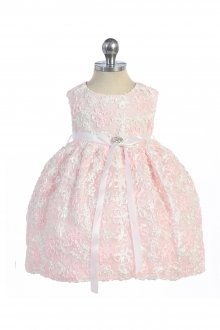 Satin Flower Embroidered Flower Girls Dress Pink