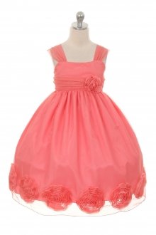 Coral Large 3D Mesh Flower Girl Dress
