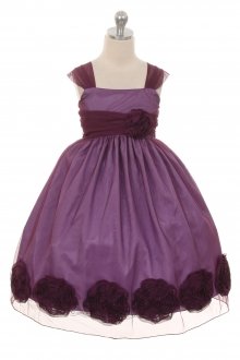 Purple Large 3D Mesh Flower Girl Dress