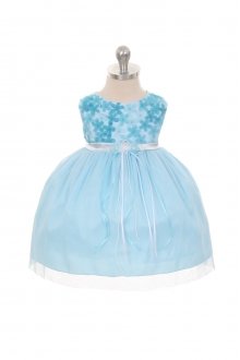 3D Chiffon Mesh Flower Girls Dress - Baby Blue 3D Chiffon Mesh Flower Girls Dress - Baby Blue