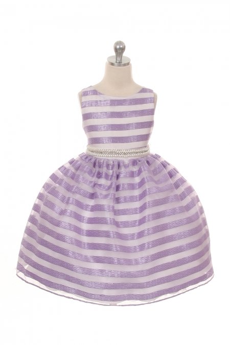 Lavender Chenille Stripe Organza Flower Girls Dress