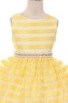 Yellow Chenille Stripe Organza Flower Girls Dress