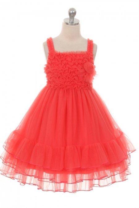 Coral Tutu style flower girl dress with ruffly bodice Coral Tutu style flower girl dress with ruffly bodice