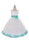 White/Lime Sleeveless Satin Flower Petal Flower Girl Dress with Sash