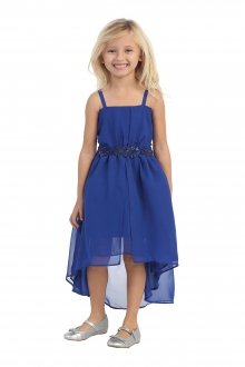 Royal Blue Sleeveless High Low Chiffon Flower Girl Dress