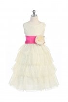 Ivory/Fuchsia Lace Layered Dress with Detachable Organza Sash