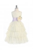 Ivory/Lilac Lace Layered Dress with Detachable Organza Sash