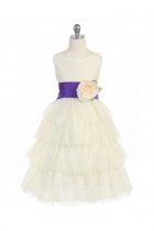 Ivory/Purple Lace Layered Dress with Detachable Organza Sash
