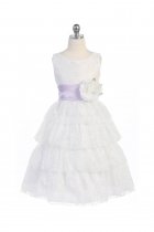 White/Lilac Lace Layered Dress with Detachable Organza Sash