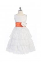 White/Orange Lace Layered Dress with Detachable Organza Sash