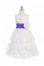 White/Purple Lace Layered Dress with Detachable Organza Sash