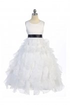 White/Black Sleeveless Beautifully Layered and Ruffled Organza Flower Girls Dress