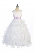 White/Lilac Sleeveless Beautifully Layered and Ruffled Organza Flower Girls Dress