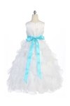 Ivory/Mint Sleeveless Beautifully Layered and Ruffled Organza Flower Girls Dress