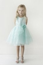 Aqua Organza Layered Dress w/ Crystal Beading
