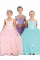 Sleeveless Ruffle Organza Gown Flower Girl Dress with Beaded Bodice