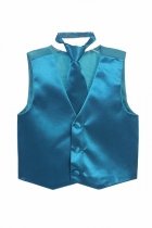 Teal Fancy Solid Vest & Windsor Tie Set