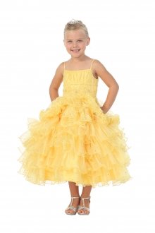 Yellow Embroidered Empire Waistline Ruffled Special Occasion Ball Gown