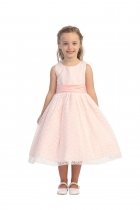 Peach Girls Sleeveless Lace and Taffeta Dress