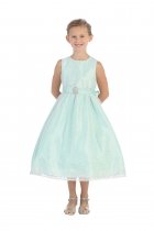 Mint Classic Glitter Tulle Overlaid Flower Girl Dress