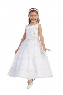 Sleeveless Lace Flower Girls Dress with Flower