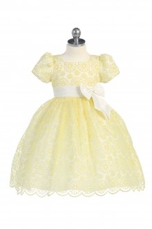 Yellow Floral Printed Flower Girls Dress