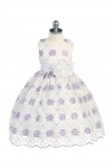 Lilac Organza Flower Girls Dress with Three Dimensional Flower