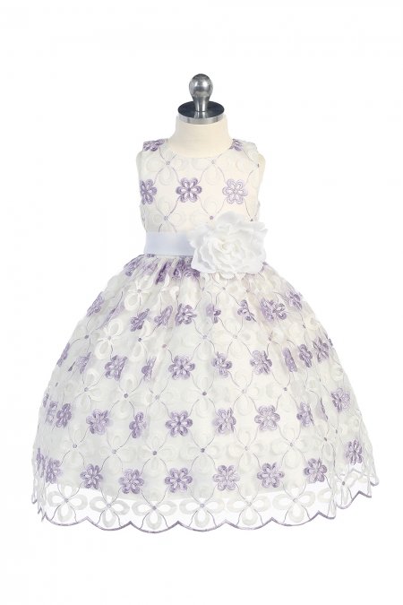 Lilac Organza Flower Girls Dress with Three Dimensional Flower