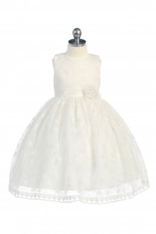 IVORY Organza Sleeveless Flower Girls Dress
