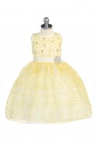 Printed Sleeveless Floral Flower Girls Dress with Rhinestone