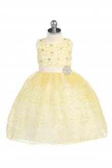 Printed Sleeveless Floral Flower Girls Dress with Rhinestone
