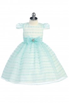 Cap Sleeves Organza Striped Flower Girl Dress with Bow