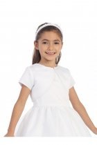 Beautiful Satin Short Sleeve Bolero with Pearl Trimming - White
