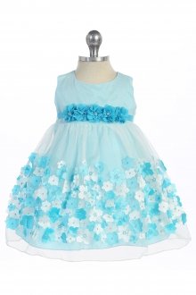 Aqua Infant Flower Girl Dress with Taffeta Flowers