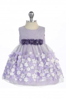 Lavender Mesh Infant Flower Girl Dress with Taffeta Flowers