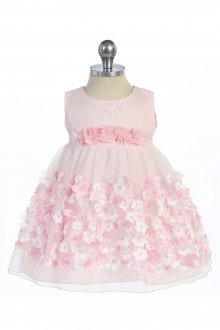 Pink Mesh Infant Flower Girl Dress with Taffeta Flowers