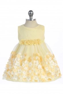 Yellow Mesh Infant Flower Girl Dress with Taffeta Flowers