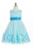 Aqua Mesh Flower Girl Dress with Taffeta Flowers