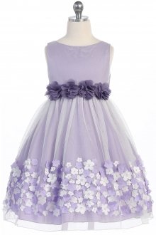 Lavender Mesh Flower Girl Dress with Taffeta Flowers