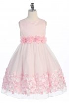 Pink Mesh Flower Girl Dress with Taffeta Flowers