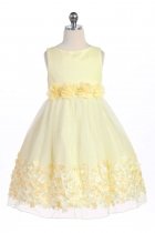 Yellow Mesh Flower Girl Dress with Taffeta Flowers