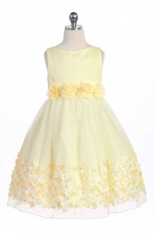 Yellow Mesh Flower Girl Dress with Taffeta Flowers