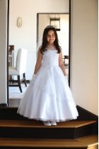 Beautiful Detailed Mesh Fabric with Cap Sleeves Communion Dress