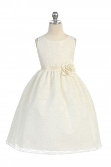 Ivory Lovely Floral Lace Flower Girl Dress 