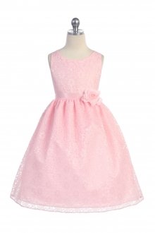 Pink  Lovely Floral Lace Flower Girl Dress 