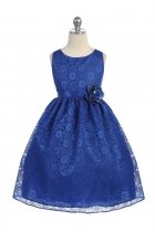 Royal Blue Lovely Floral Lace Flower Girl Dress 
