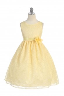Yellow Lovely Floral Lace Flower Girl Dress 