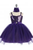 Purple Sequince Bodice with Sparkle Tulle Skirt Flower Girl Dress