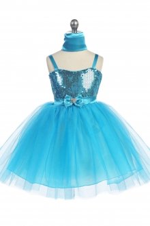 Turquoise Sequince Bodice with Sparkle Tulle Skirt Flower Girl Dress Turquoise Sequince Bodice with Sparkle Tulle Skirt Flower Girl Dress