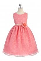 Coral Lovely Floral Lace Flower Girl Dress 